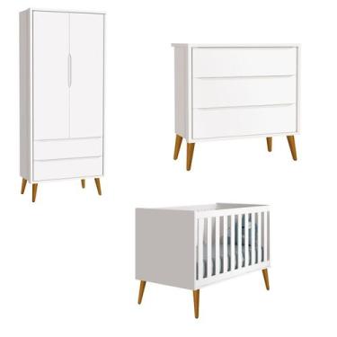 Imagem de Jogo de Quarto para Bebê Completo 2 Portas Théo New Branco Fosco com M