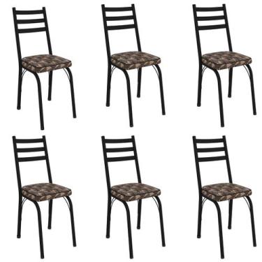 Imagem de Kit 6 Cadeiras para Cozinha Tubular D-13 Nara de Aço - Artefamol, Pret