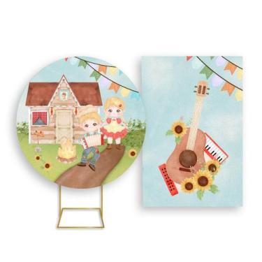 Imagem de Painel De Festa Redondo 1,50x1,50 + Painel Vertical 1,50x2,20 -  Festa