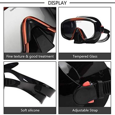 Imagem de Óculos de Mergulho Conjunto de Snorkel Lente Grande Angular Pc Vidro Temperado Silicone Adultos Preto