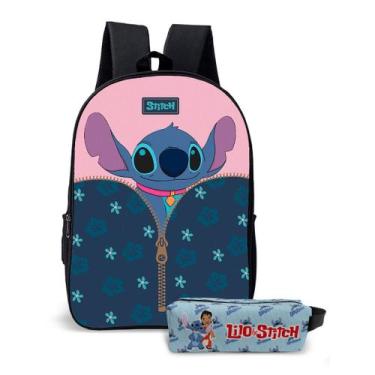 Imagem de Kit Mochila e o estojo Escolar Masculino Feminino Stitch Volta às Aula
