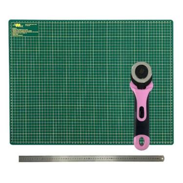 Imagem de Kit Base Placa De Corte A1 90x60cm Dupla Face Auto Regenerativa Régua 