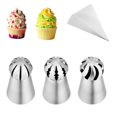 Imagem de Kasmoire 3 peças/conjunto de pontas de tubulação russas de aço inoxidável, pontas de tubulação russas de aço inoxidável com 10 sacos de confeitar descartáveis, bicos de cobertura de bolo, kit de dicas