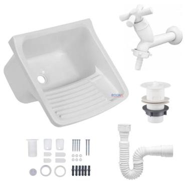 Imagem de Tanque de Plástico p/ Lavar Roupa 23L + Sifão + Torneira  - Metasul