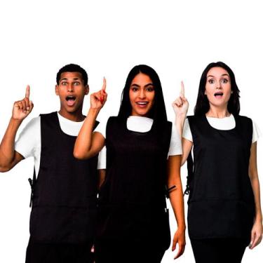 Imagem de Kit 2 Avental Bata Liso Preto Oxford Com 2 Bolsos LojaLoja Frente e Co