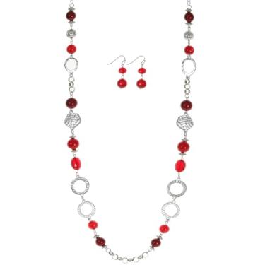 Imagem de Jules D. Conjunto de colares e brincos de corrente longa com contas de várias cores prateadas/banhado a ouro para mulheres, suéter, bijuteria, long, Prata Pedra preciosa, Sem Pedra Preciosa