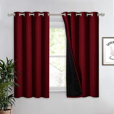 Imagem de NICETOWN Painel de cortina blackout completo de cozinha, capa de janela com isolamento superespesso e macio, cortina 100% blackout com suporte preto para janela de café (vermelho vinho, 1 peça, 132 x
