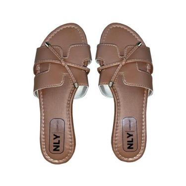 Imagem de Sandália Rasteira H com Laço Basic Color - Nly Comfort, Caramelo, 37