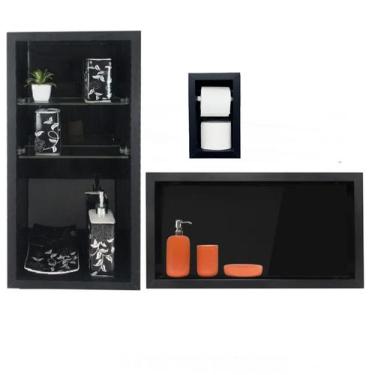 Imagem de Kit Nicho Para Banheiro + Papeleira - Vertical/horizontal 60x30x10 cm 