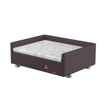 Imagem de Conjunto Cama Box Pet Sleep Pelmex Luxo Marrom e Branco para Cães e Ga