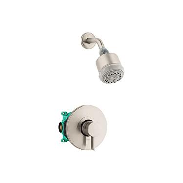 Imagem de hansgrohe Clubmaster Conjunto de chuveiro completo moderno com 3 pulverizadores completos, massagem pulsante, turbo intenso em níquel escovado, válvula áspera e de chuveiro incluída 2,5 GPM, 04907820