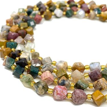 Imagem de ABCGEMS Contas de jaspe do oceano Kabamby de Madagascar (uma técnica de corte revolucionária traz um visual mais dinâmico) Cubo mágico 3D perfurado diagonal, corte de diamante, 5 mm (canto a canto 6 mm)