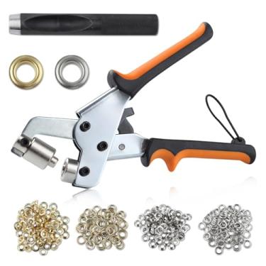 Imagem de LEONTOOL Kit de ferramentas de ilhós, kit de alicates de ilhós de pressão portátil, conjunto de alicates de furo de ilhó com 500 peças de ilhós de metal e ilhós para faixa de lona de couro de tecido