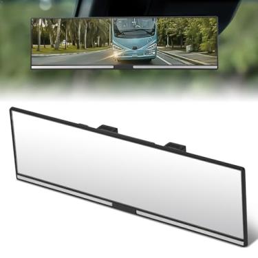 Imagem de DNA MOTORING Espelho retrovisor panorâmico plano grande angular, 28 x 7,5 x 2,5 cm, espelho retrovisor interno universal para carro, caminhões, SUV, MR-IN-28-F