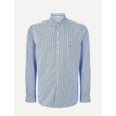 Imagem de Camisa Dudalina Masculina Slim Superfine Cotton Vichy Azul Médio-Masculino