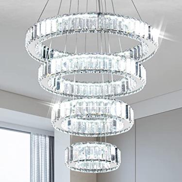 Imagem de YPQXYHDA Lustre de Cristal Moderno Led Pingente Luz 4 Anel Lustre Led Lustres de Cristal para Sala de Jantar Quarto Sala de Estar Diâmetro 7.9 "-11.8" -15.7 "-19.7"