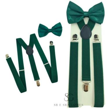 Imagem de Kit Suspensório Verde Musgo + Gravata Borboleta Adulto Para Padrinhos 