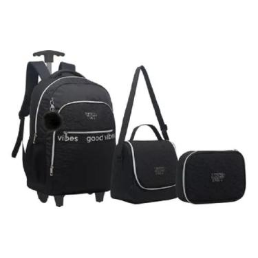Imagem de Kit Mochila De Rodinhas Juvenil Feminina 3 Peças Escolar - Yepp, Preto