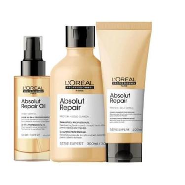Imagem de Kit LOréal Absolut Repair - Shampo 300ml + Condicionador 200ml + Óleo 