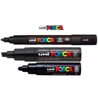 Imagem de Kit 3 Canetas Pretas Posca PC5M,PC7M,PC8K várias pontas - UNI