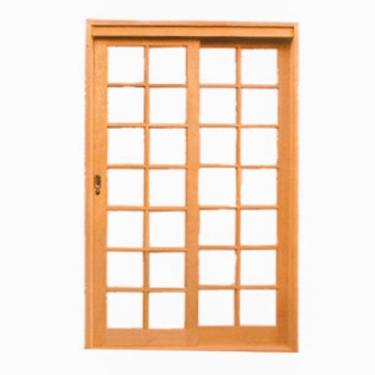 Imagem de Porta de Correr Quadriculada Reta 2 folhas em Madeira Maciça Cedro Ara