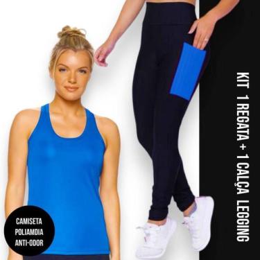 Imagem de Camiseta REGATA DRY FIT MALHA FRIA POLIAMIDA + Calça LEG LEGGING BOLSO