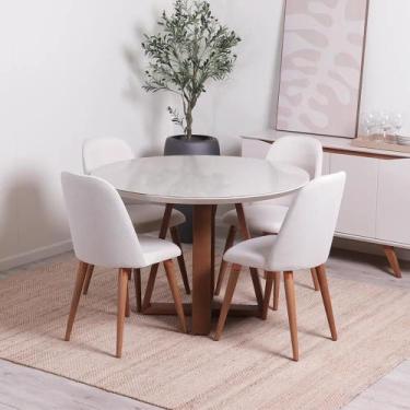 Imagem de Conjunto de Jantar Mesa Redonda com Vidro Bennett 115 cm 4 Cadeiras Ne