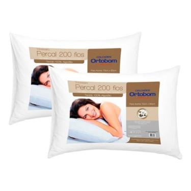 Imagem de Kit 2 Travesseiros Ortobom Percal 200 Fios 50 Cm x 70 Cm - LuckBaby