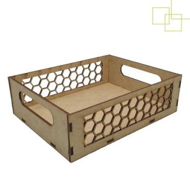 Imagem de Bandeja MDF 20x15x6 Detalhe Colmeia Decoração Organização Casa - Expre