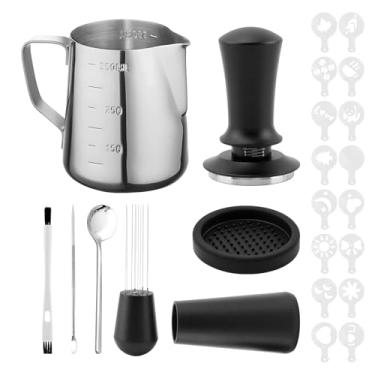 Imagem de Conjunto de 23 peças de adulteração de café, com adulteração de 51 mm, colher para mexer café, caneta de arte de café, tapete de adulteração, jarra de leite, modelos de decoração de café, agulha de pó