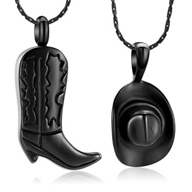 Imagem de constantlife Pacote com 2 joias de cremação para cinzas de aço inoxidável cowboy bota e chapéu urna colar memorial pingente para mulheres e homens, Metal, aço inoxidável