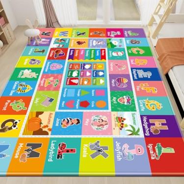 Imagem de AKASISRUG Tapete infantil para sala de jogos, alfabeto ABC, mês, clima, semana e formas, tapete de aprendizagem educacional, tapete de brinquedo infantil para sala de aula, tapete de bebê infantil,