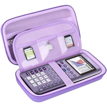 Imagem de BOVKE Estojo rígido para calculadora Texas Instruments TI-84 Plus CE Color Graphing Calculator/TI-84 Plus/TI-83 Plus CE, bolso extra com zíper para cabos USB, carregador, manual e mais, roxo