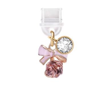 Imagem de ELISE & FONDA Porta de carregamento tipo C TP472, plugue antipoeira, pequeno laço com pingente de celular de cristal para iPhone 15/16/Samsung/OnePlus/Xiaomi/oppo telefones Android (rosa), approx. 1.3