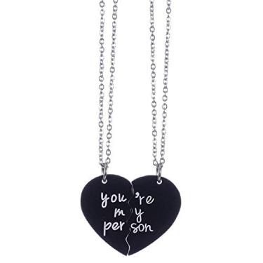 Imagem de Colar com pingente de aço inoxidável Black You're My Person Broken Two Half Heart Lover Couples Best Friends BFF Colares Presentes para 2