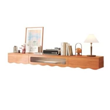 Imagem de Armário de TV montado na parede, suporte de TV flutuante para uso doméstico, centro de entretenimento na parede e prateleira de armário, console de TV com armazenamento, console de mídia para leitor