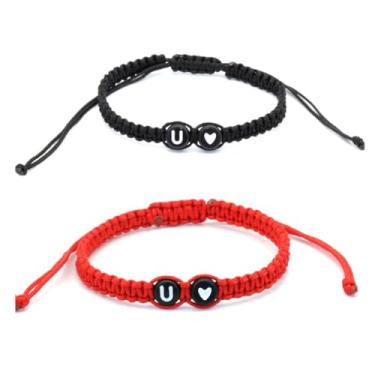 Imagem de Pulseiras de casal com inicial para mulheres e homens, pulseiras de coração trançadas feitas à mão, pulseiras com letras de melhor amigo para presente de 2 joias de aniversário, 0, Resina, Sem Pedra