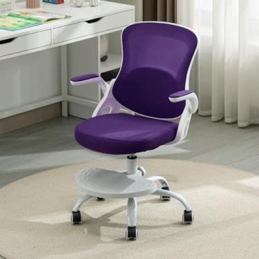Imagem de Cadeira de mesa infantil, cadeira de estudo ergonômica com altura ajustável, cadeira de mesa de malha giratória com rodas, cadeira de escritório em casa para crianças em casa, quarto, roxo