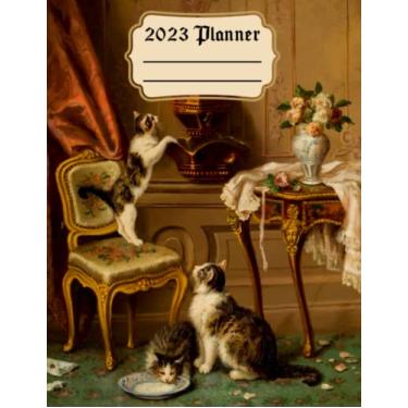 Imagem de 2023 Planner Vintage Cat Illustration: January 2023 To December 2023 Schedule With 180+ Pages Inside | For Setting Goals, Writing Down, Following ... On Special Days | Cat Cover Edition