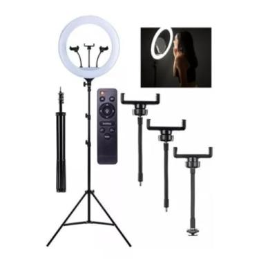 Imagem de Iluminador Ring Light Led 18 Polegadas Grande 46cm Tripé 2m 110V/220V Profissional High Anel De Luz Mega Forte Luz Quente e Fria Para Gravar Vídeo Tirar Selfie Foto Com Controle