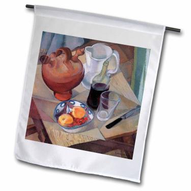 Imagem de 3dRose fl_149743_1 Still Life by Diego Maria Rivera Tigela de frutas e garrafa de vinho com bandeira de vidro para jardim, 30 x 45 cm