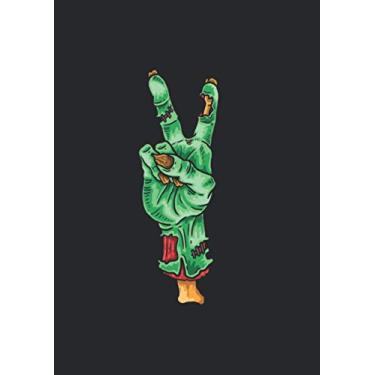 Imagem de A4 Notizbuch liniert mit Softcover Design: Frankenstein Monster Hand Peace Victory Zeichen: 120 linierte DIN A4 Seiten
