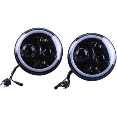 Imagem de XCBW J223-2RGB Faróis de LED halo RGB de 17,8 cm, farol redondo, conjunto de farol alto/baixo, compatível com JEEP Off Road, 2 peças