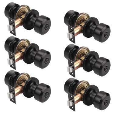 Imagem de KNOBWELL Pacote com 6 maçanetas de privacidade interior preto fosco, maçanetas de porta de banheiro sem chave com trava