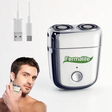Imagem de FERMALIFE Mini barbeador elétrico, recarregável USB-C, barbeador portátil magnético de cabeça dupla para homens, barbeador de viagem à prova d'água, barbear rápido a seco e molhado, fácil de limpar,