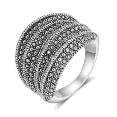 Imagem de Aprilery Anéis pretos para mulheres, anéis vintage de marcassita com cruz grande e grossa, joia de fantasia para mulheres, presentes para ela, Banhado a ouro 18K, Sem pedra preciosa