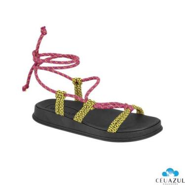 Imagem de Sandalia Rasteira Feminina Trançada Moleca Amarração Estilosa Hippie C