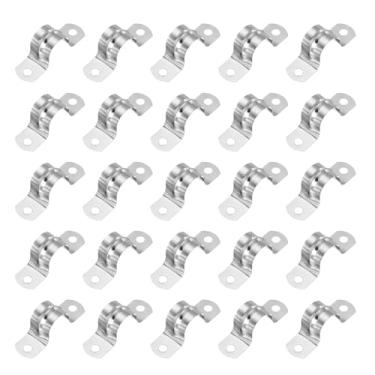 Imagem de PATIKIL Correia de tubo rígido de 2,5 mm (25 mm), braçadeira de conduíte de aço inoxidável 304 com 2 furos, suporte em U, braçadeira de tubo para fixação de fio de cabo de tubulação