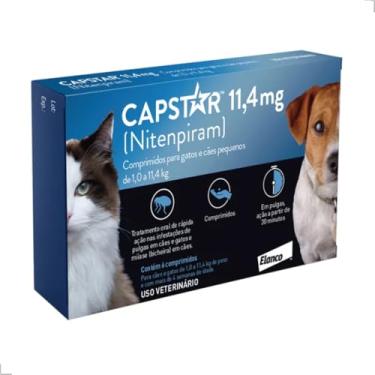 Imagem de Antipulgas para Cães e Gatos de 1 a 11,4 kg, 6 Comprimidos, Uso Veterinário - Capstar Azul