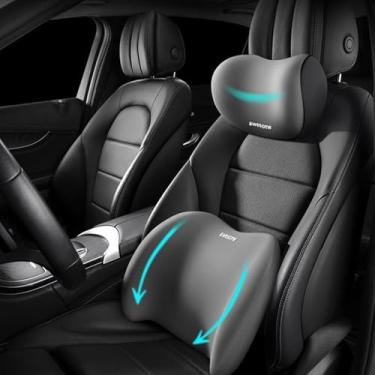 Imagem de Almofada de apoio de cabeça e lombar para carro 2025, encosto de cabeça e banco traseiro, travesseiro de suporte lombar para carro e kit de travesseiro de pescoço de carro, encosto de cabeça